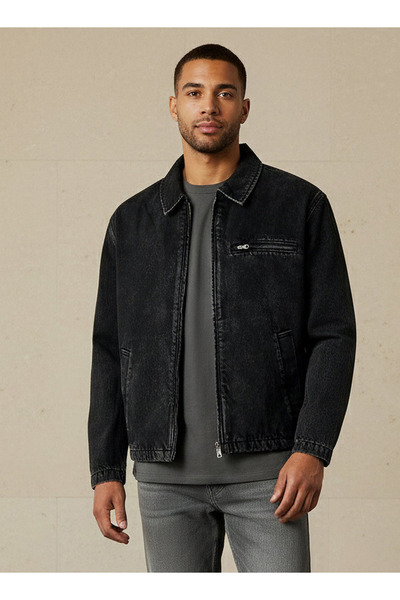 FAV Men Regular Fit Zip Through Denim Jacket