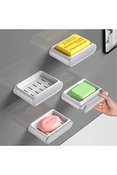 Mutfak Köşesi CleanHold 2 τεμάχια αυτοκόλλητη θήκη σαπουνιού & σχάρα σφουγγαριών – με στραγγιστήρι, δοχείο νερού, θήκη στερεού σαπουνιού που κρέμεται στον τοίχο