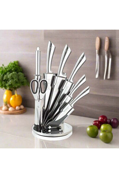 dealshopromania Set de cuțite 8 piese cu suport rotativ Royalty Line RL-KSS600 din oțel inoxidabil