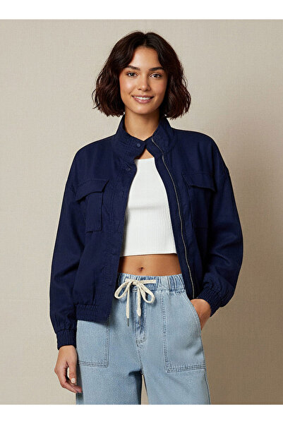 FAV سترة بومبر عملية من مزيج الكتان مع رقبة عالية