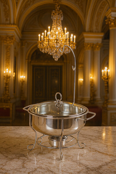 HOMEVEO سخان بوفيه ستانلس ستيل سعة 6 لتر – تصميم فضي أنيق للولائم بجودة عالية.