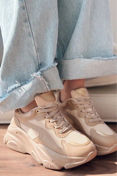 Zerenyus Zri̇n-149 Nut Gold Lace-Up Mesh Casual Premium Women's Sneaker