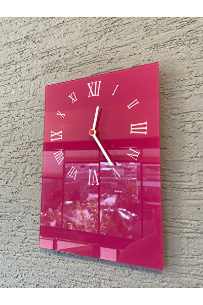 Nuvori Fuşya Dikdörtgen Duvar Saati | Özel Tasarım Roma Rakamlı Duvar Saati |...