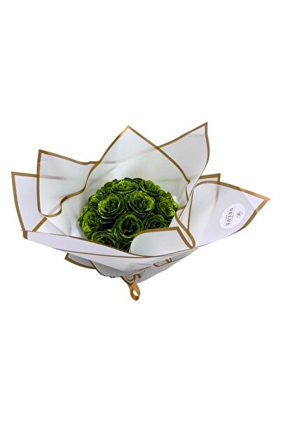 velve Buchet Glitter Roses cu 19 trandafiri de sapun, Verde