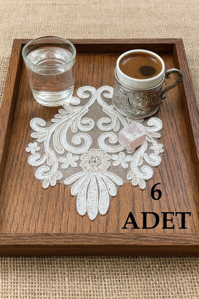 Esteks Dantel ve Tekstil Aksesuarları 6-Piece Palace Model Decorative Lace Coffee Cocktail Presentation Napkin