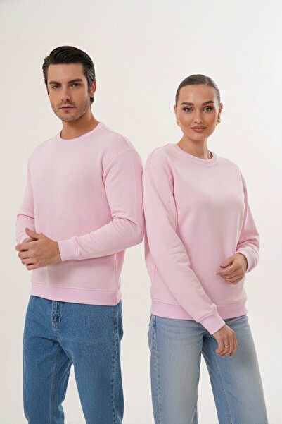 Miss Dünya Lissa Pink Unisex Crew Neck 100% Cotton Basic Sweatshirt