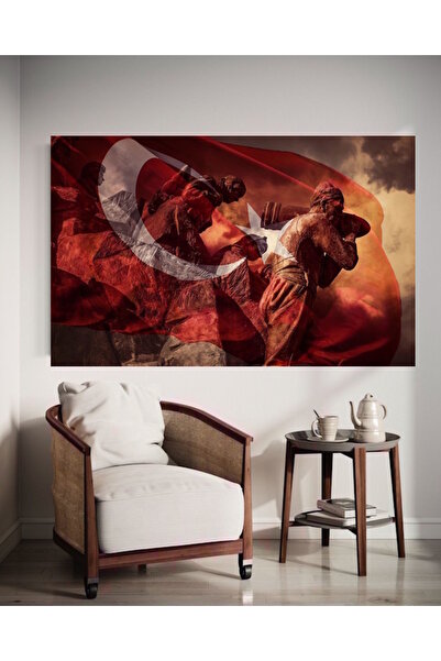 özkacar DRAGĂ DE PERETE CU STEAGUL TURC ȘI FEMEIA TURCĂ, TABLOU PE CANVAS, DE...