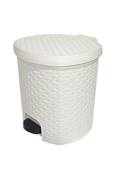 dealshopromania Rattan pedal bin, white, 10 liters