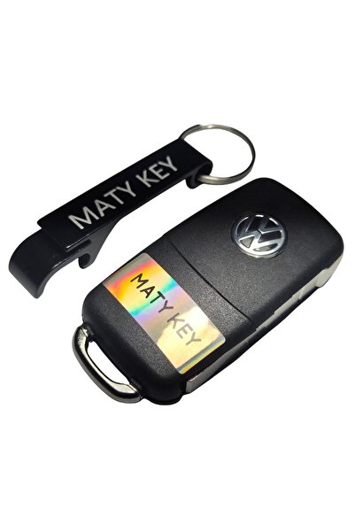 OEM VW PASSAT B5.5 knife-type key case, 2 buttons, center LED, black logo with keychain - MATY KEY