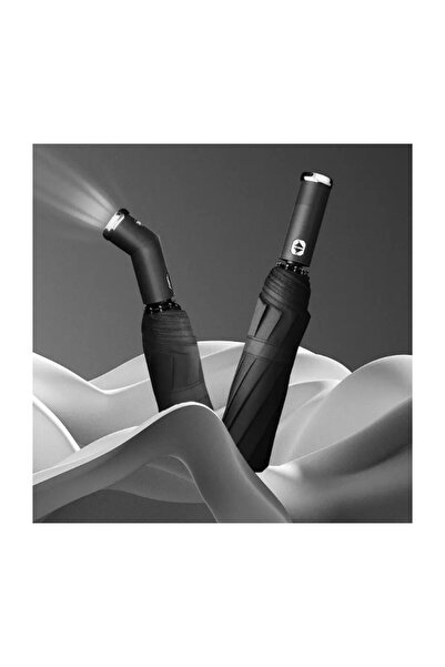 ELEVEN MARKETS Siyah El Fenerli Katlanabilir Şemsiye – Yağışlı ve Karanlık Ha...