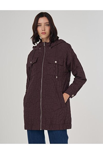 Zühre Kayra Shiny Buttoned Quilted Cap Dark Burgundy 74011A