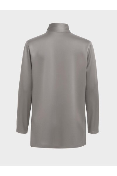RİVUS Scarf Collar Satin Shirt Blouse - Gray