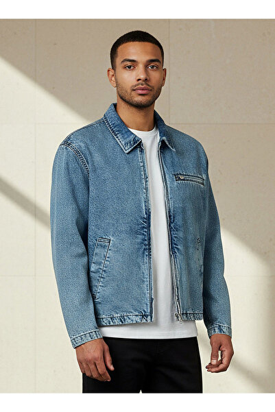 FAV Men Regular Fit Zip Through Denim Jacket