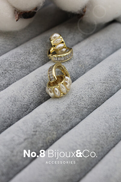 No.8 Bijoux&Co. Accessories Xuping 14k Altın Rengi Halkalı İnci & Baget Taşlı...