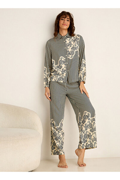 FAV طقم بيجاما (قميص وبنطال بأزرار) من الفيسكوز