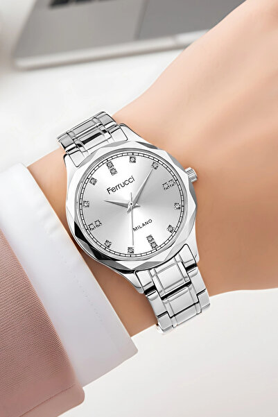 Ferrucci Steel Case Women Wrist Watch, Bracelet Gift Silver Color Zmfer212
