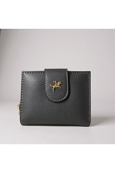 Nas Women's Zippered Snap-Closure Coin Compartment Black Wallet Card Holder Standard Gray