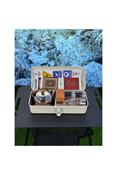 Tradeo طقم شاي فاخر للسفر الخارجي مع غلاية، موقد، أكواب زجاجية، برطمانات توابل، وقواعد أكواب عربية