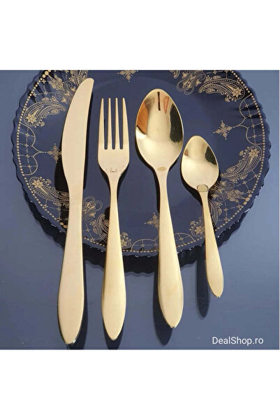dealshopromania Gold cutlery set for 6 people 24 pieces