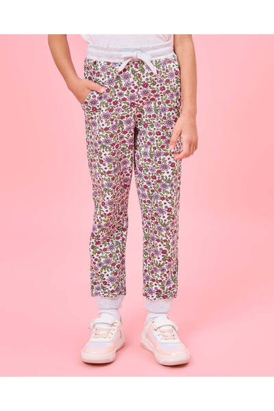 REDTAG Girls White Allover Printed Basic Track Pants