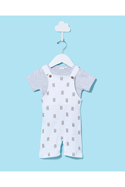 REDTAG Baby Grey And White Printed Dungaree Set (2 Piece)