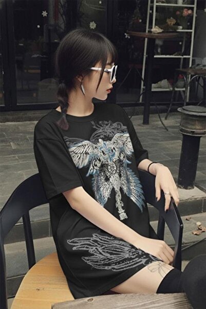 Karakedi Harajuku Gothic Wing Detailed Y2K Unisex Short Sleeve T-Shirt