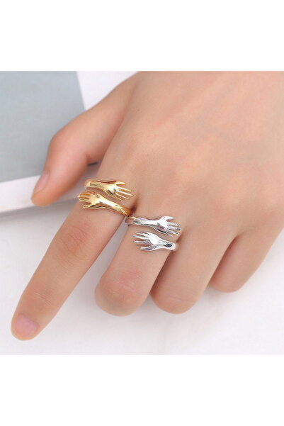 Hilosh طقم خواتم نسائية ذهبية وفضية قابلة للتعديل مكون من 3 قطع مع تصميم يد