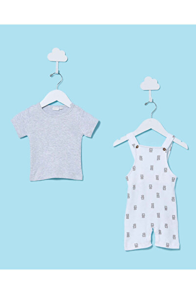 REDTAG Baby Grey And White Printed Dungaree Set (2 Piece)