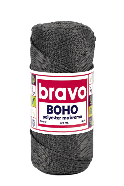 Bravo Polyester Makrome No:4 - Koyu Gri 67 Polyester Makrome Ipi - 200 gr - 230 M Supla Ip Çanta Ipi 2 Mm