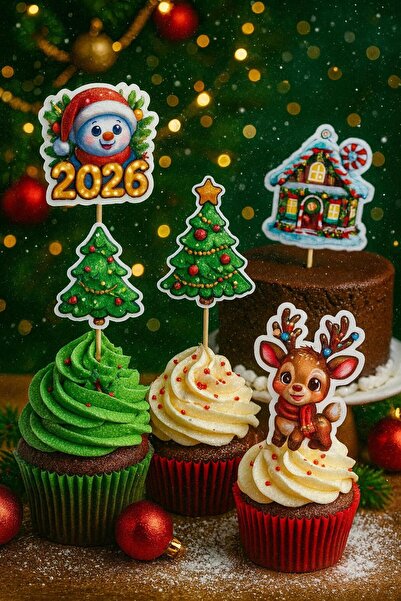 Ege Pastacılık Yeni Yıl Temalı Pasta Süsü Kürdan 5 Farklı Karakter