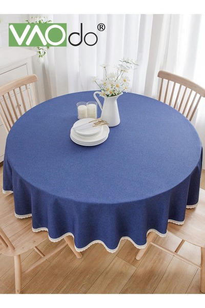 VAODO Round Tablecloth With Trim, Stain Resistant Washable Table Cloths, Wrin...