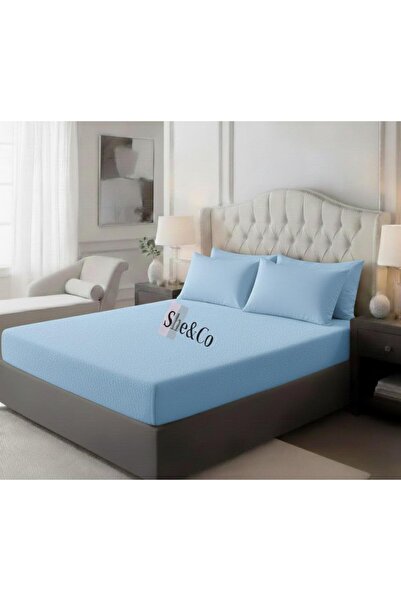 She&Co أطقم ملاءات سرير قطنية زرقاء / مطاطية فردية / مزدوجة