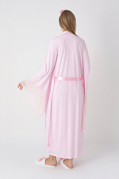 ERDENİZ TEKSTİL Lace Detailed Viscose Fabric Maternity Nightgown and Robe Set of 2 - Includes Slippers and Crown as a Gift