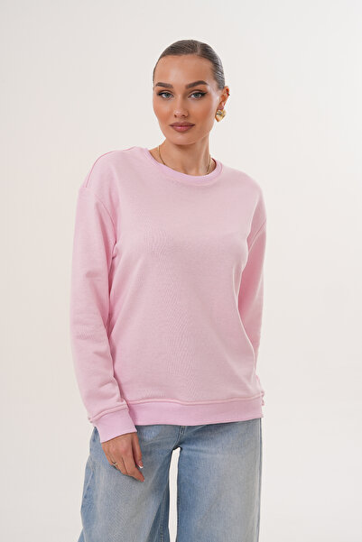 Miss Dünya Lissa Pink Unisex Crew Neck 100% Cotton Basic Sweatshirt
