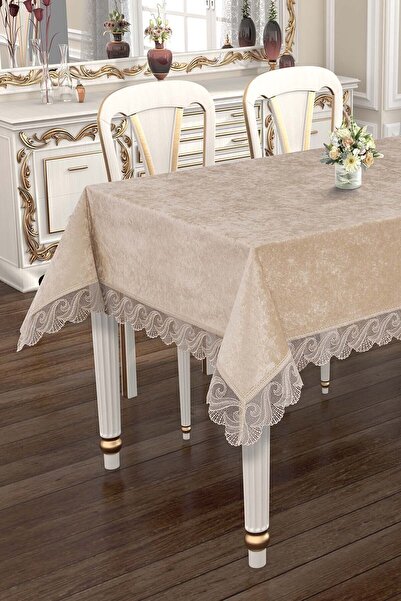 Çt Çeyizci Tekstil Velvet Tablecloth French Lace, Luxury Velvet Tablecloth Lace 120X160Cm