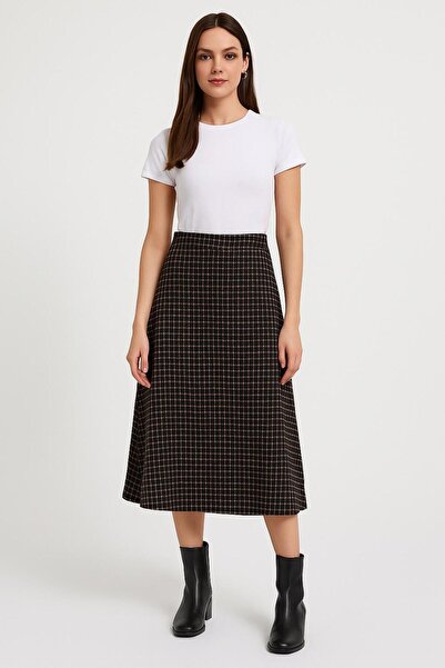 Nuevo Plaid Patterned Midi Length Women's Skirt - Stylish -