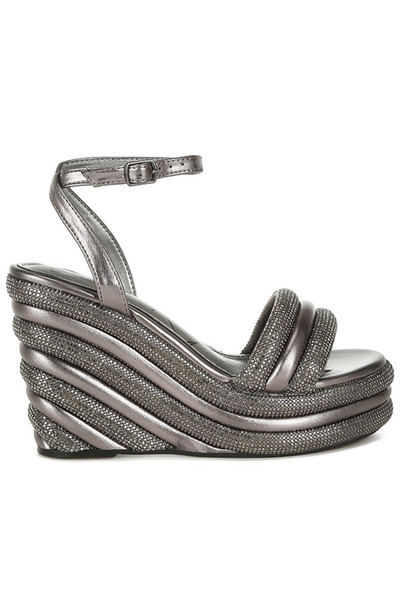 london Rag Women Rhinestone Studded Wedge Sandals in Pewter