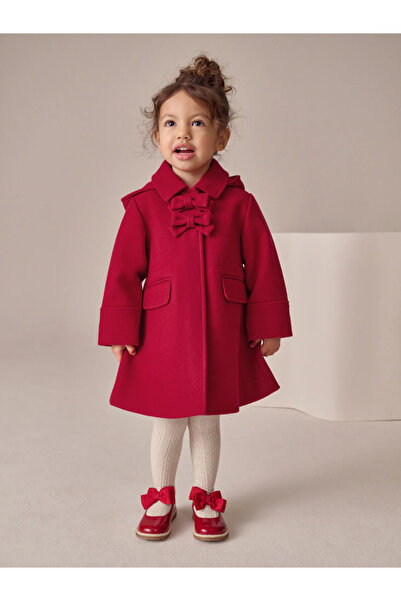 Next Baby Girl's Red - Wool Bow Detailed Hooded Coat/Coat Alyau6930