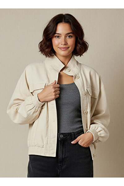 FAV سترة بومبر عملية من مزيج الكتان مع رقبة عالية