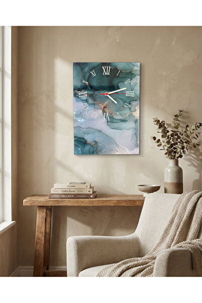 Nuvori Turkuaz Mermer Dizayn Duvar Saati | Özel tasarım Roma Rakamlı Duvar Sa...