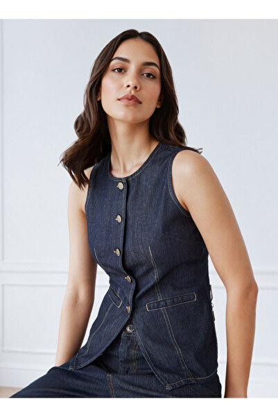 FAV Sleeveless Denim Gilet with Button Closure