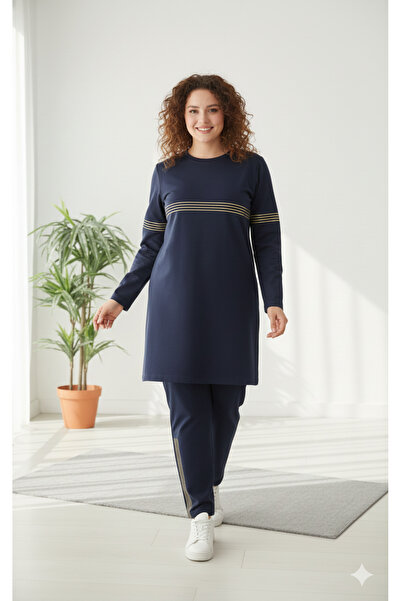 CNG MODA Γυναικείο Σετ Φόρμας Τζόκινγκ με λάμψη με λωρίδες και λαιμόκοψη