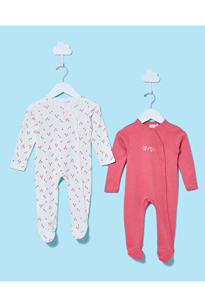 REDTAG Baby Fuchsia And White Printed Sleepsuit Set (2 Piece)