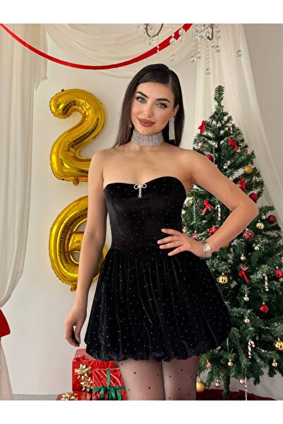 EtikaOnline Lessi Straplez Kadın Kadife Elbise
