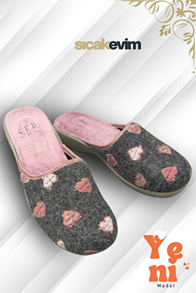 sermoda Γυναικείες παντόφλες εσωτερικού χώρου – Παντόφλες εσωτερικού χώρου με ελαφριά σόλα που κρατά ζεστό, γκρι καρδιά