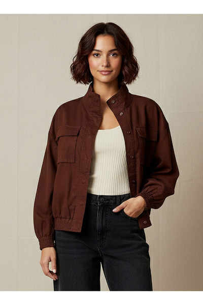 FAV سترة بومبر عملية من مزيج الكتان مع رقبة عالية