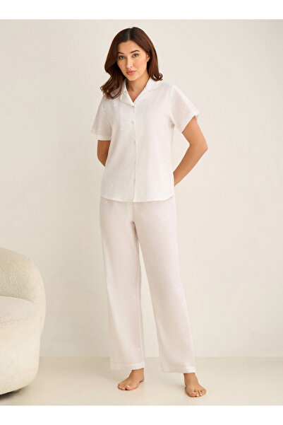 FAV طقم بيجامة مكون من قميص وبنطال بأزرار من القطن