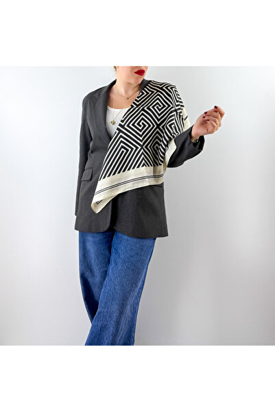 Modaonna Custom Print Beige Black Geometric Foulard