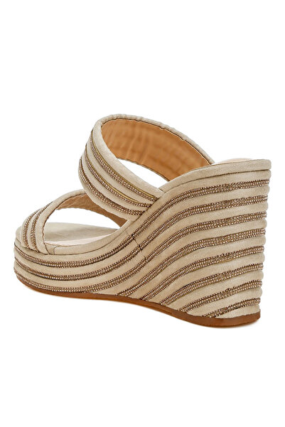 london Rag Women Rhinestones Embellished Wedge Sandals in Beige