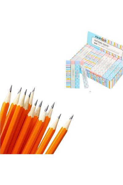 Aro Set of 10 Pencils with Eraser + 2 Large Erasers 8x1 cm (Pink and Blue)